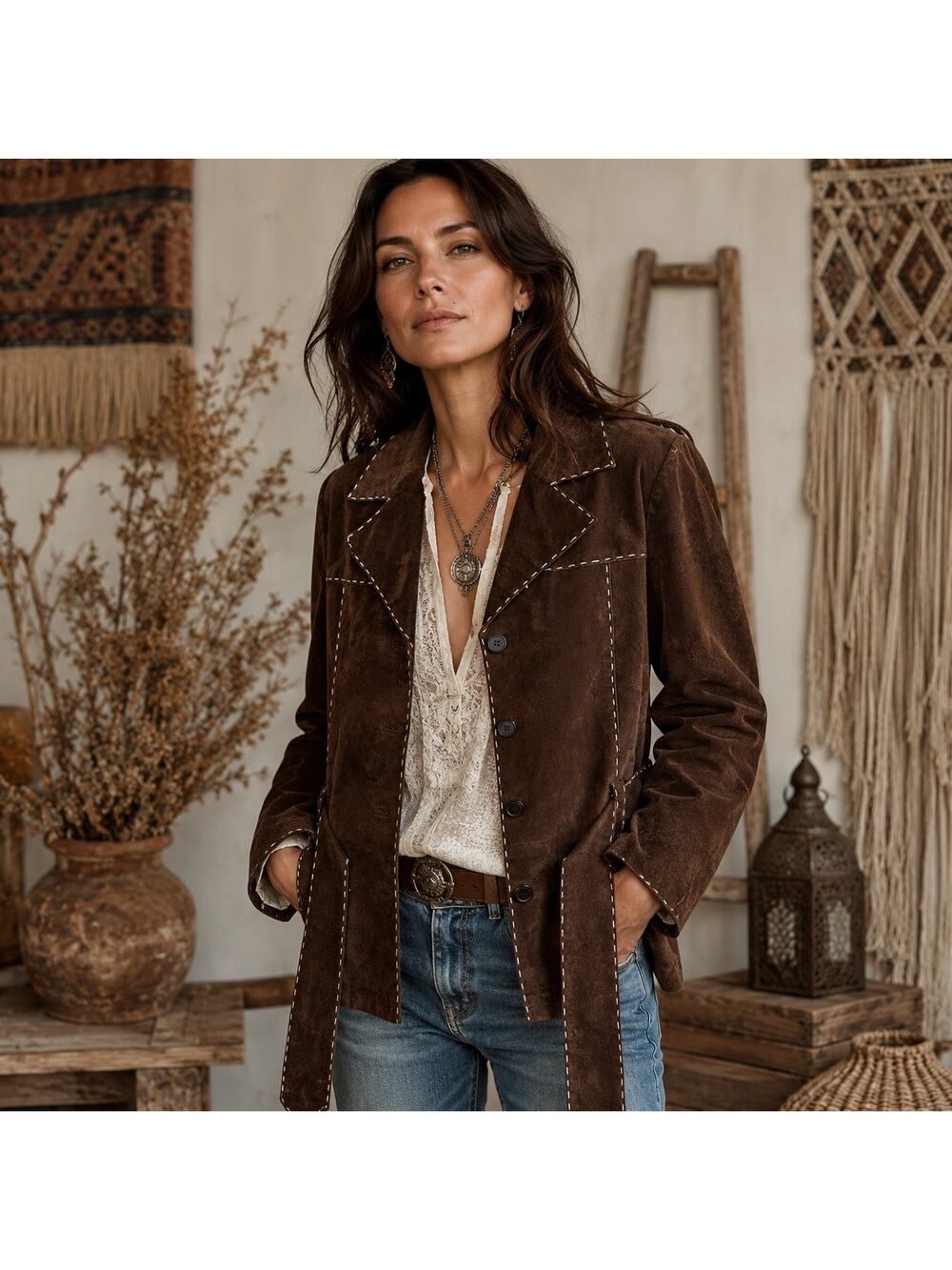 Outbrook Jacket Womens M 8/10 VTG Leather Button Lined Western Boho Cowgirl